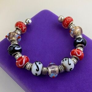 💛 Vintage 925 Plated Multicolor Beaded Bracelet